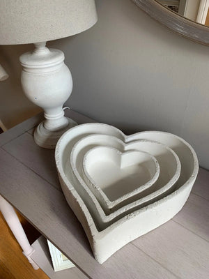 Set of Three Large Matt White Ceramic Heart dishes view 3