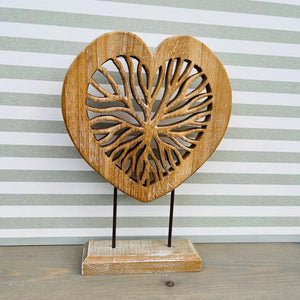 Wooden Heart on Stand view 1