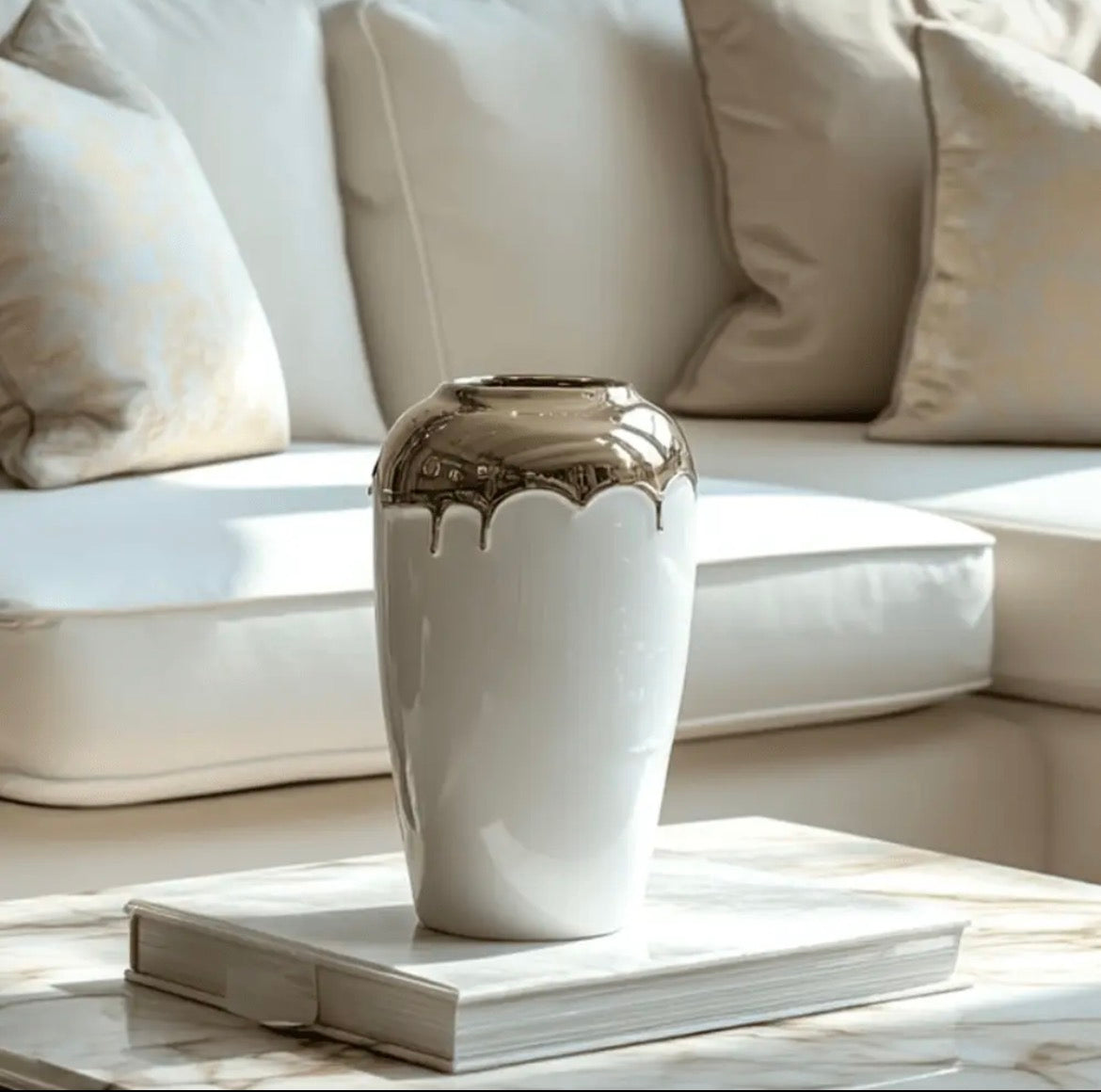 White and Gold Drip Vase