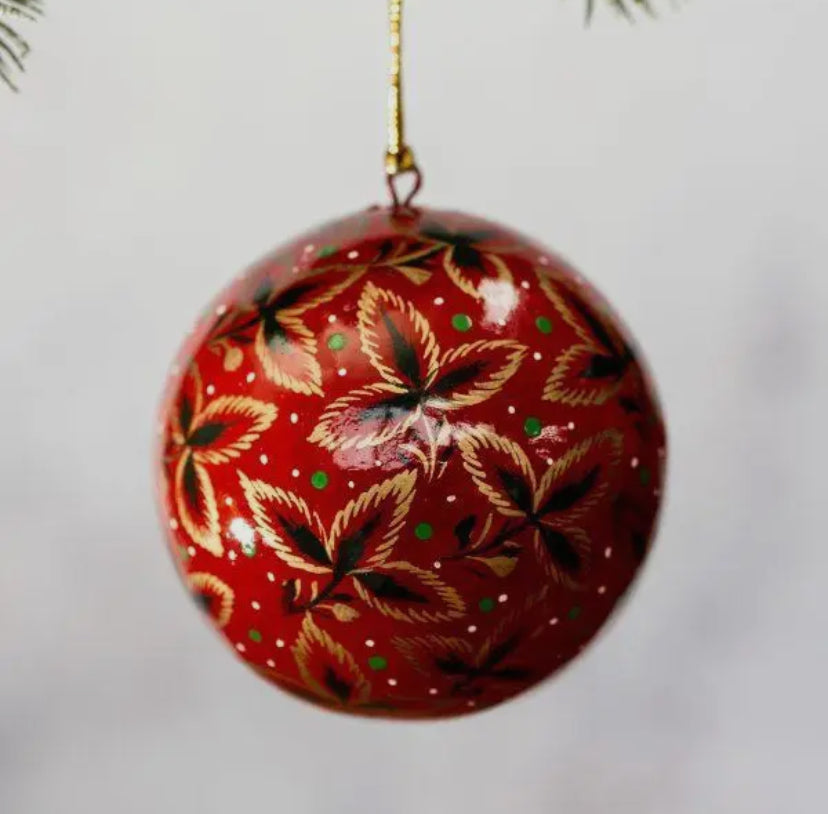 Red with Gold Tri Leaf Christmas Bauble