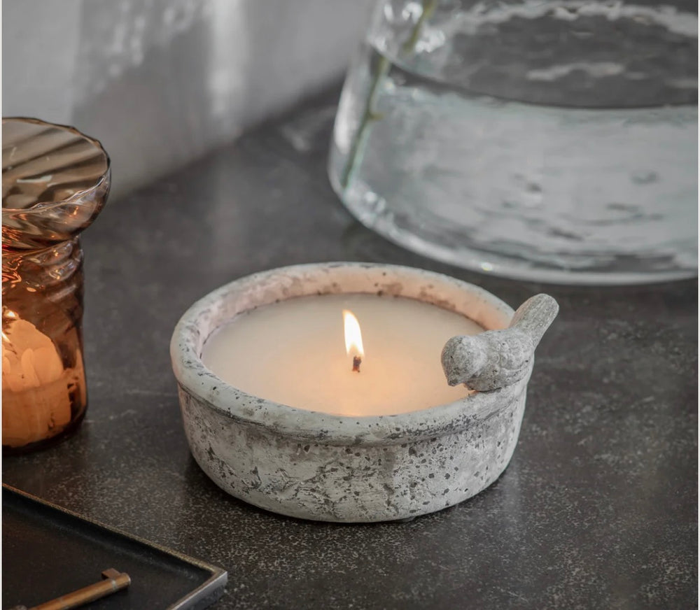 Round Stone Candle with Bird