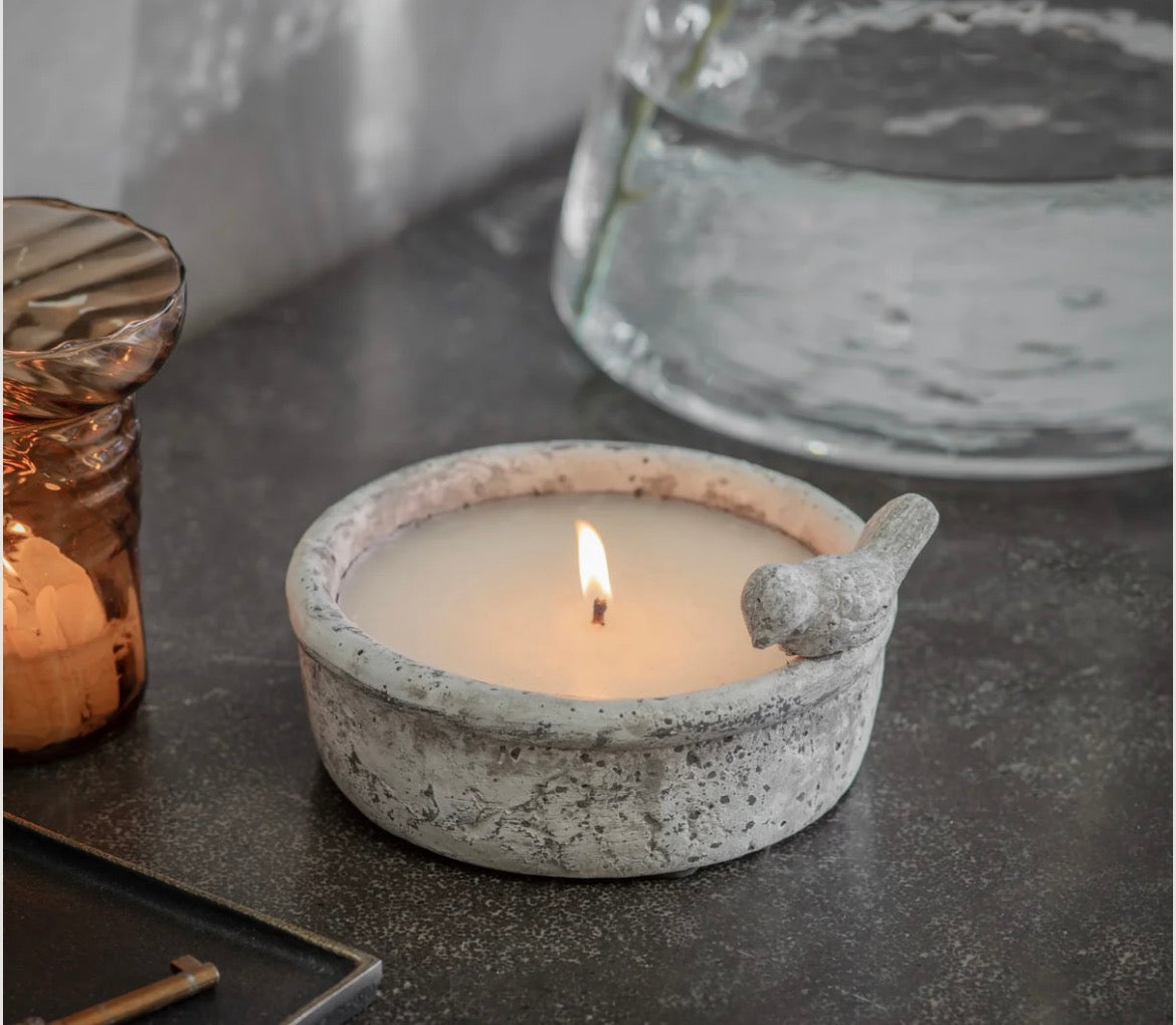 Round Stone Candle with Bird
