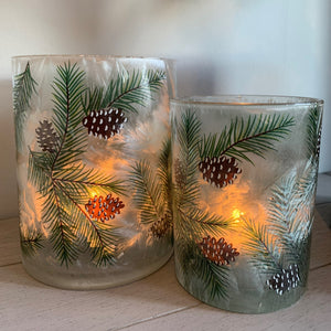 Pine Frosted Glass Candle Holders view 2