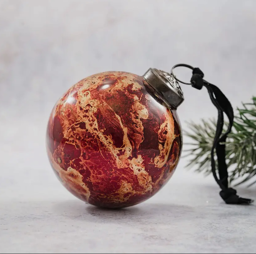 Red Marble Glass Bauble