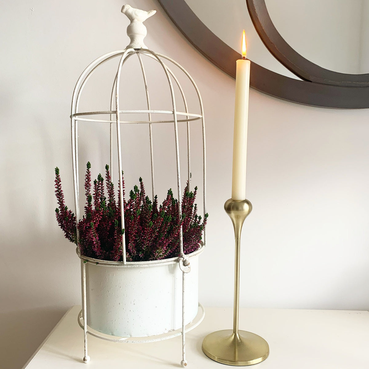 Tall White Bird Plant Stand