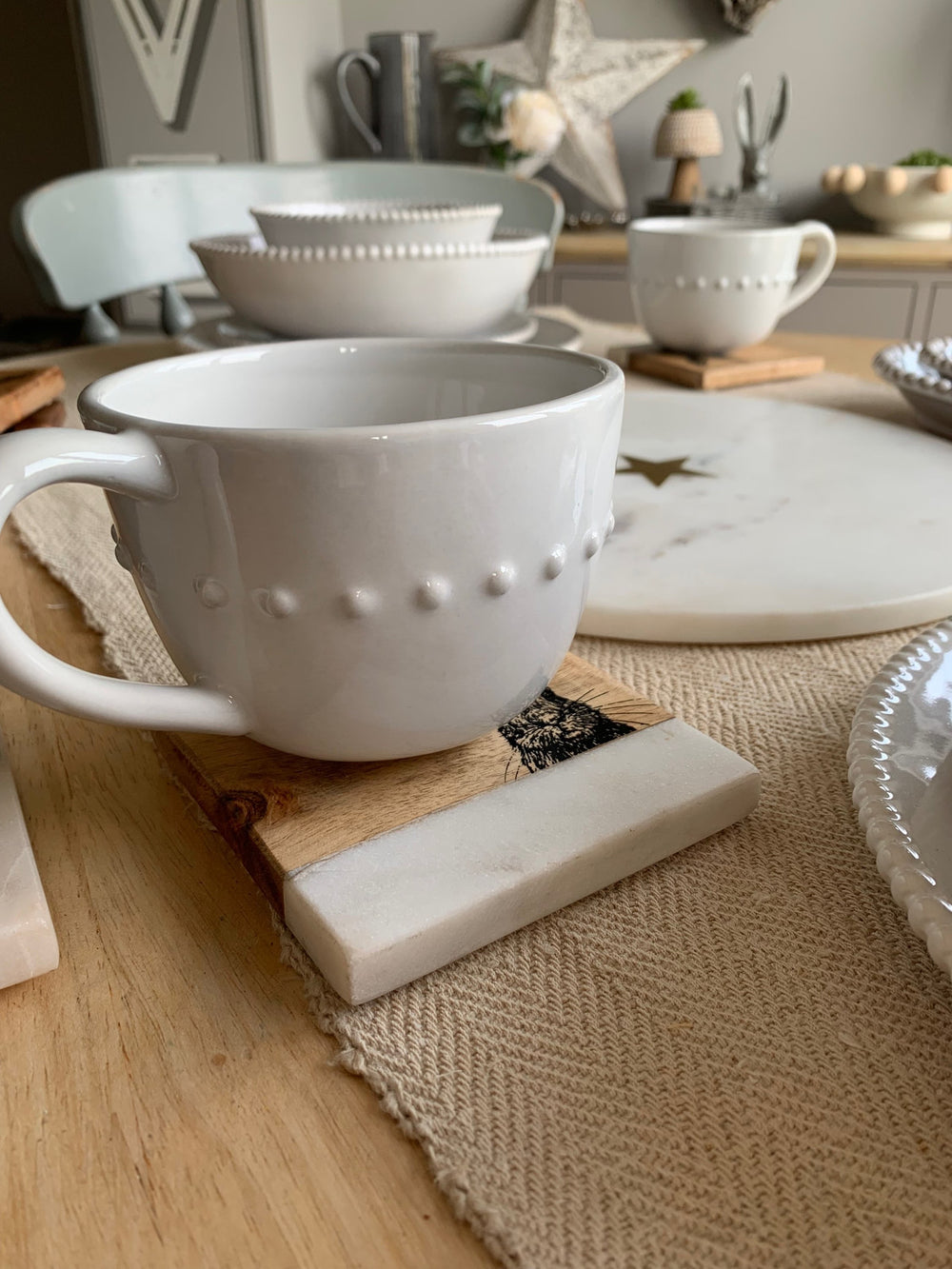 Beaded White Mugs - set of 4