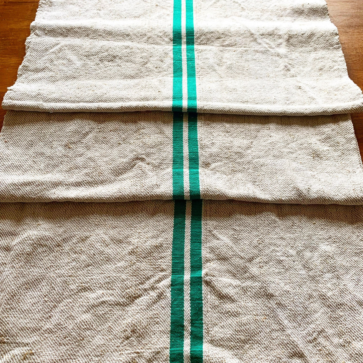 Grain Sack Table Runner- Double Green Stripe