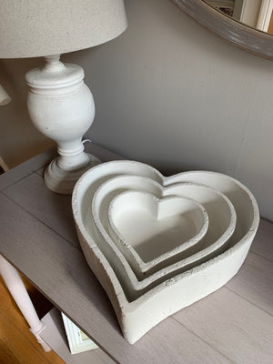 Set of Three Large Matt White Ceramic Heart dishes view 3