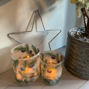 Pine Frosted Glass Candle Holders view 1