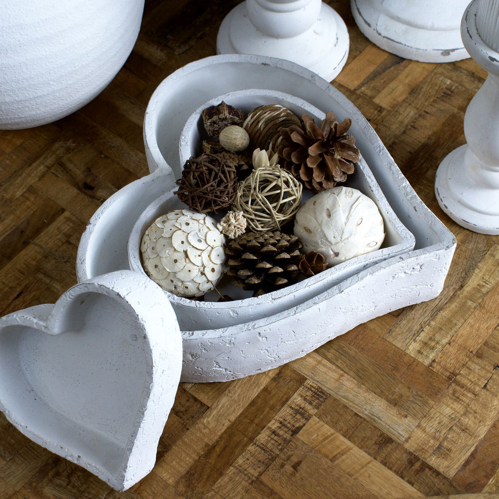 Set of Three Large Matt White Ceramic Heart dishes